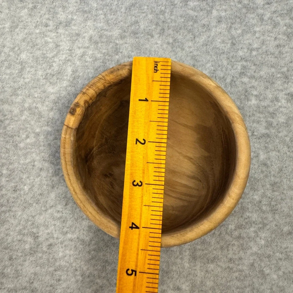 Handcrafted Olive Wood Round 4.5 in Small Rustic Trinket Snack Condiment Bowl